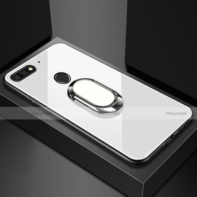 Silicone Frame Mirror Case Cover with Magnetic Finger Ring Stand for Huawei Enjoy 8e