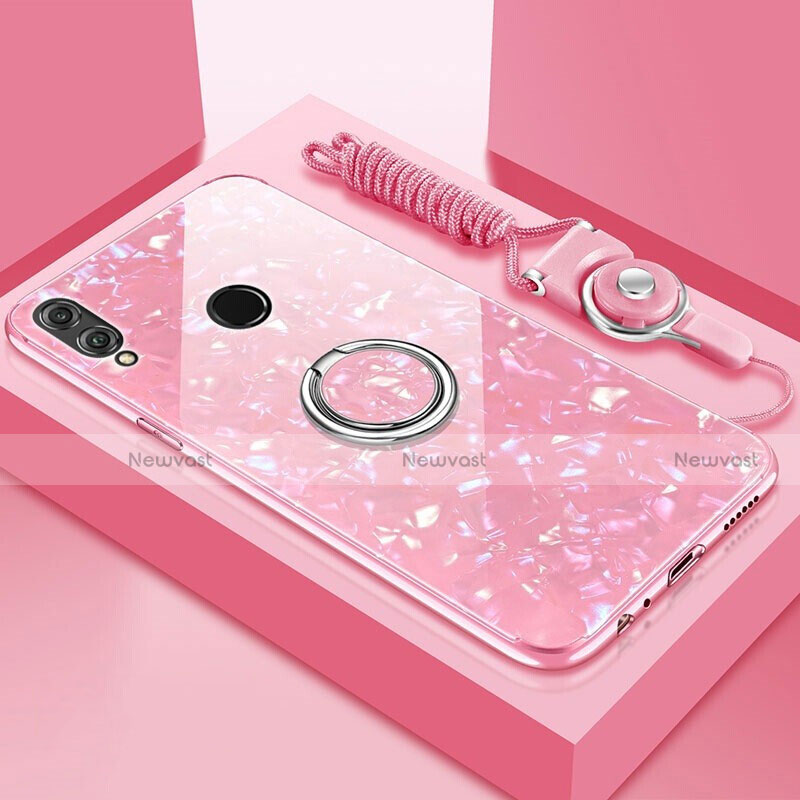 Silicone Frame Mirror Case Cover with Magnetic Finger Ring Stand for Huawei Enjoy 9 Plus Pink
