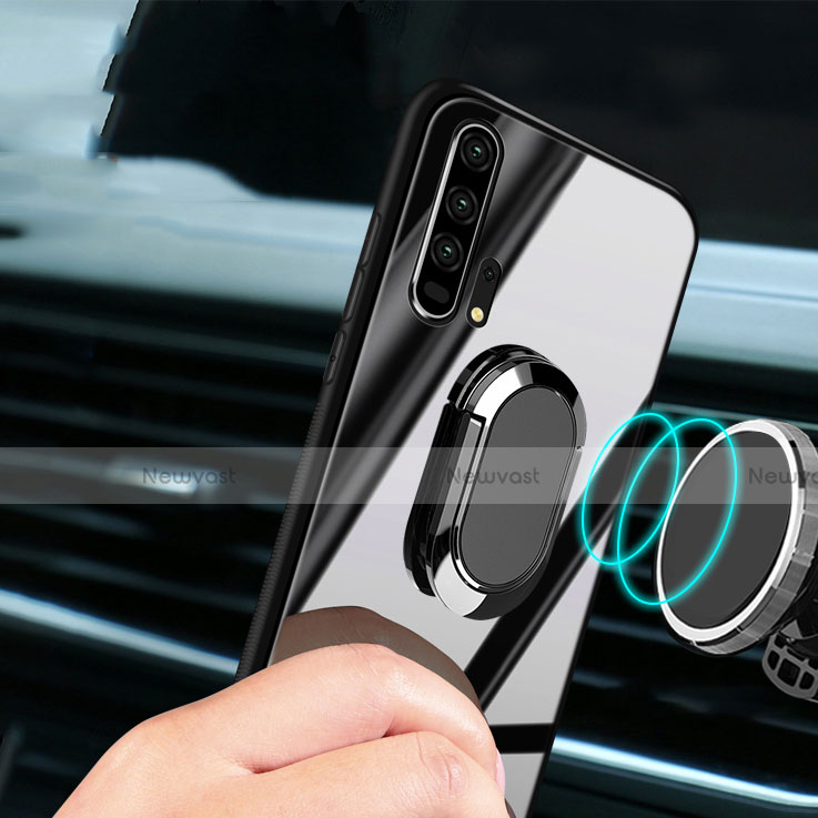 Silicone Frame Mirror Case Cover with Magnetic Finger Ring Stand for Huawei Honor 20 Pro