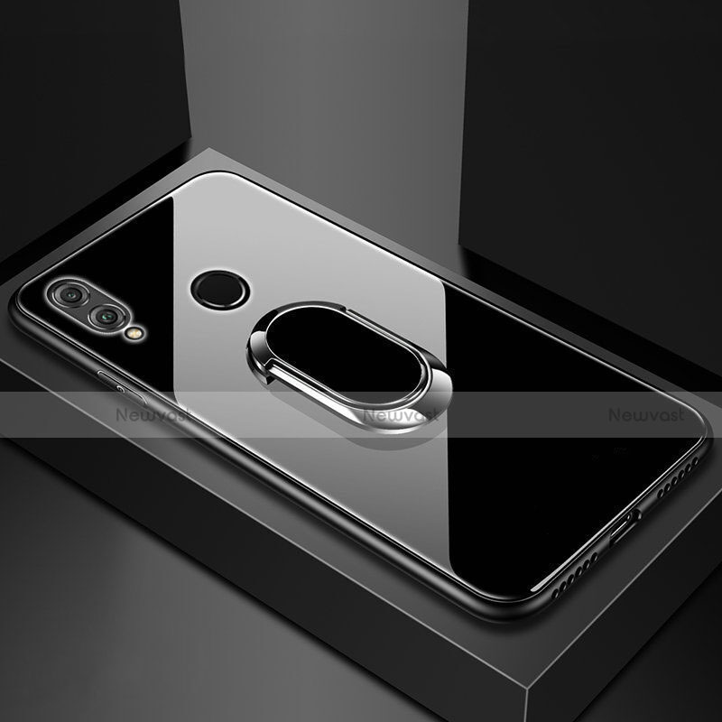 Silicone Frame Mirror Case Cover with Magnetic Finger Ring Stand for Huawei Honor V10 Lite Black