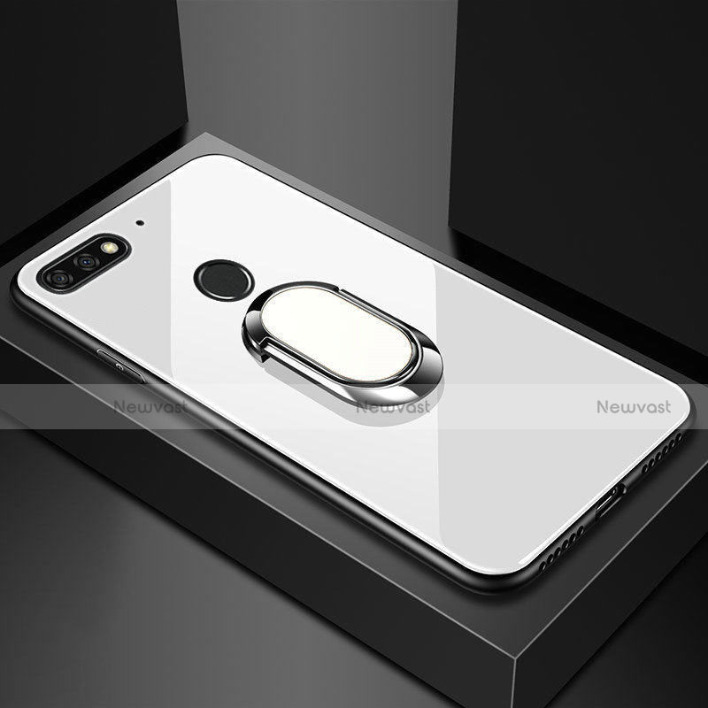 Silicone Frame Mirror Case Cover with Magnetic Finger Ring Stand for Huawei Y6 (2018)