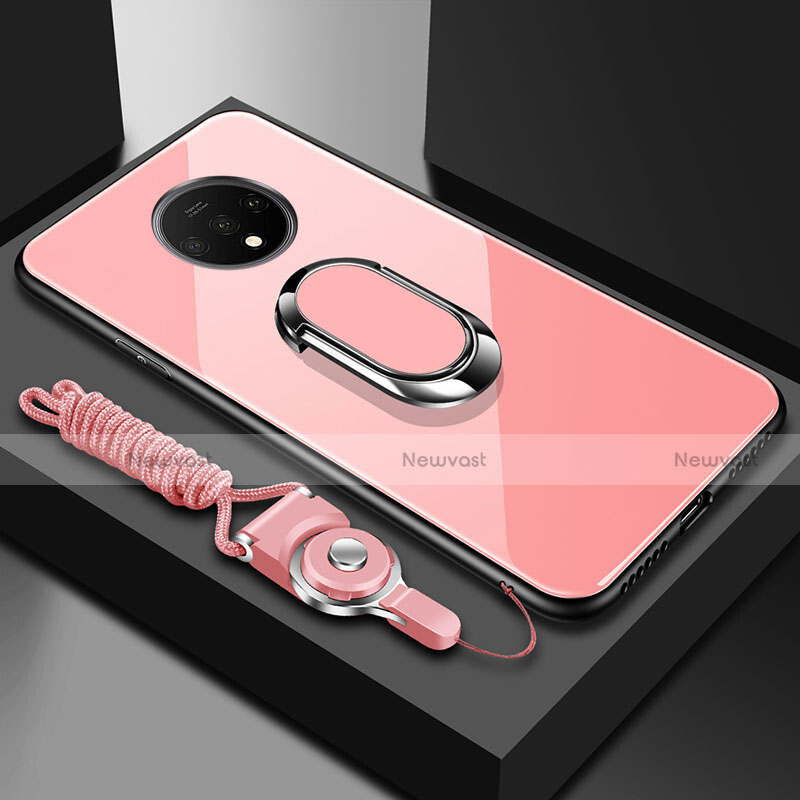 Silicone Frame Mirror Case Cover with Magnetic Finger Ring Stand for OnePlus 7T
