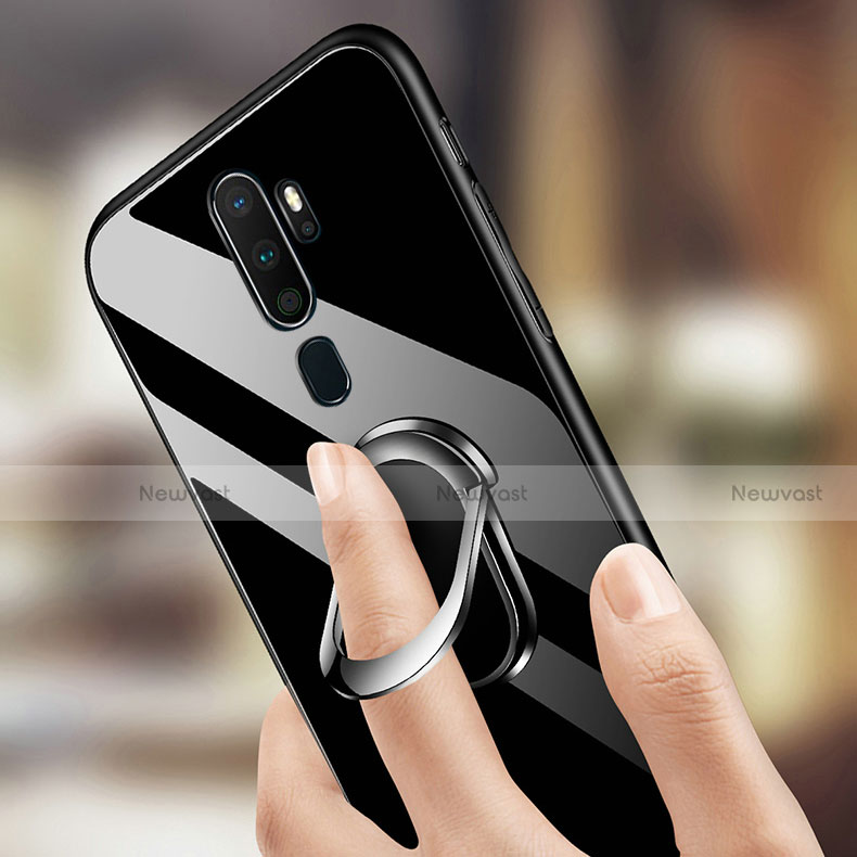 Silicone Frame Mirror Case Cover with Magnetic Finger Ring Stand for Oppo A5 (2020)