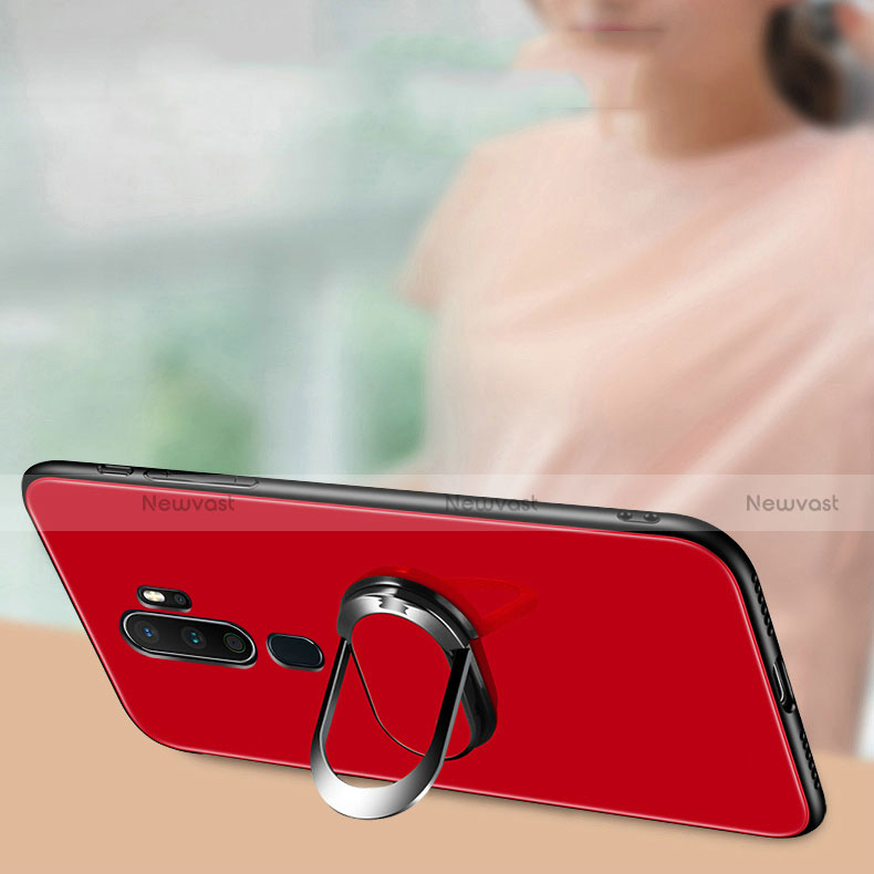 Silicone Frame Mirror Case Cover with Magnetic Finger Ring Stand for Oppo A9 (2020)