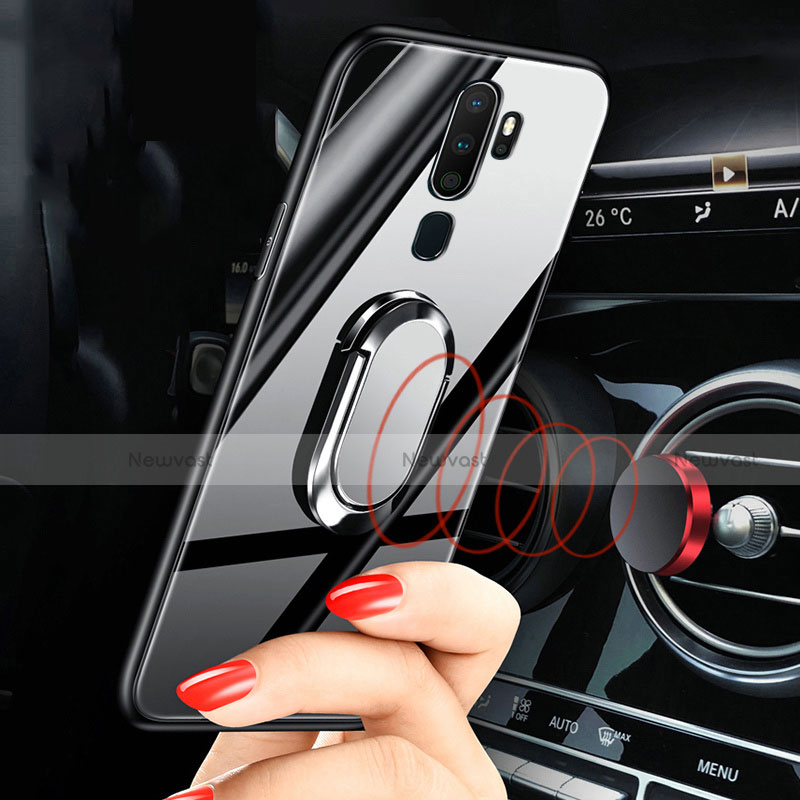 Silicone Frame Mirror Case Cover with Magnetic Finger Ring Stand for Oppo A9 (2020)