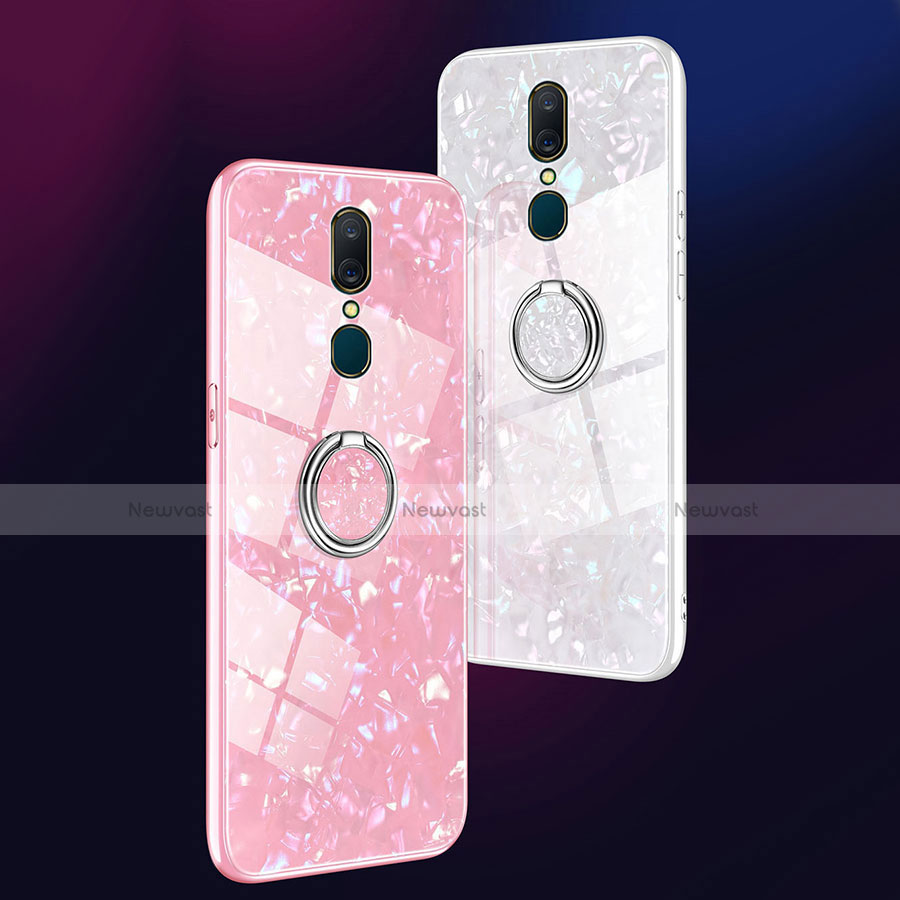 Silicone Frame Mirror Case Cover with Magnetic Finger Ring Stand for Oppo A9X