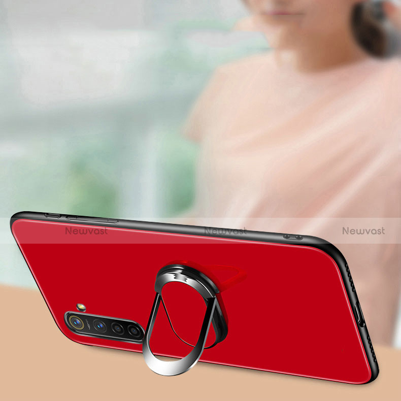 Silicone Frame Mirror Case Cover with Magnetic Finger Ring Stand for Realme X2