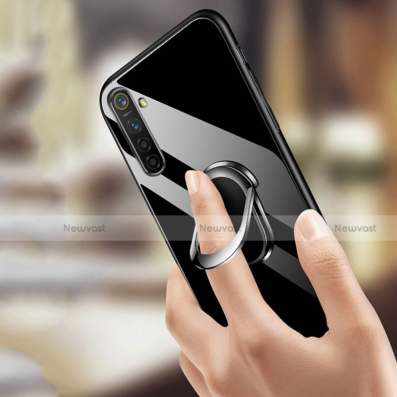 Silicone Frame Mirror Case Cover with Magnetic Finger Ring Stand for Realme X2