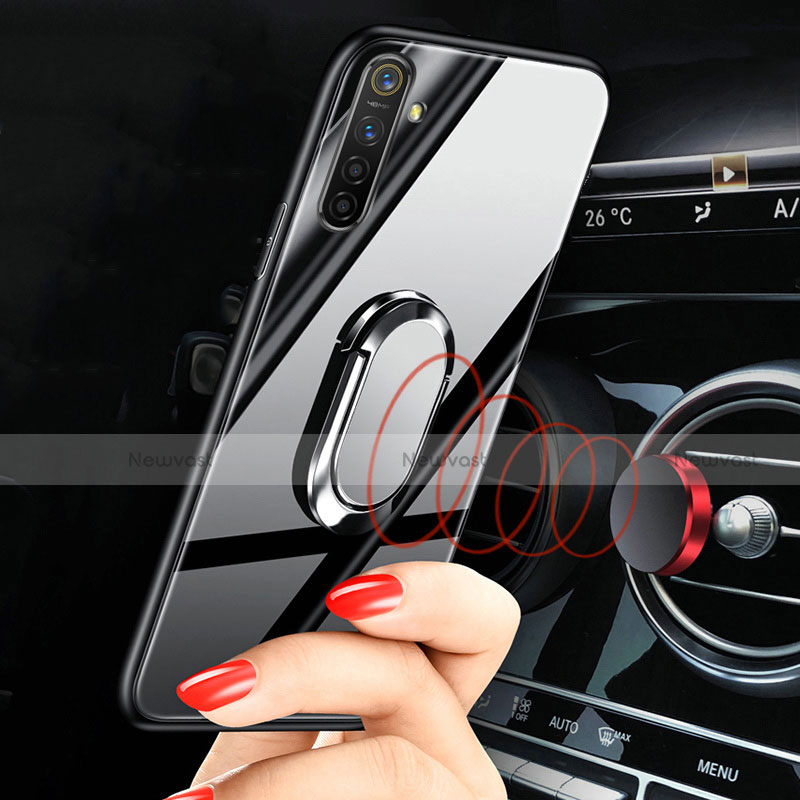 Silicone Frame Mirror Case Cover with Magnetic Finger Ring Stand for Realme XT