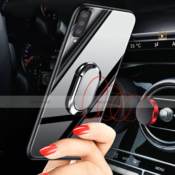 Silicone Frame Mirror Case Cover with Magnetic Finger Ring Stand for Samsung Galaxy A70S