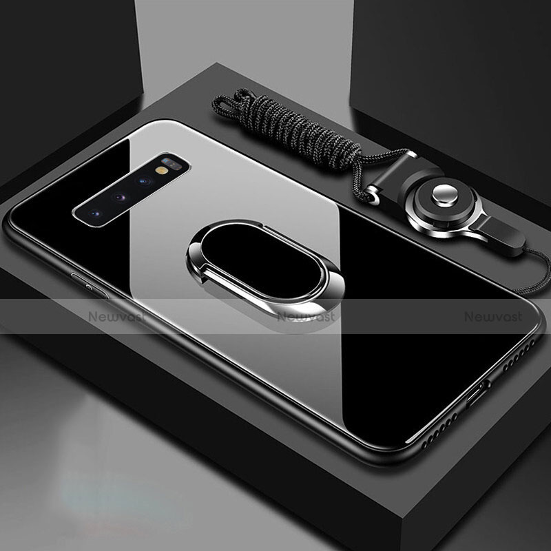 Silicone Frame Mirror Case Cover with Magnetic Finger Ring Stand for Samsung Galaxy S10 5G Black
