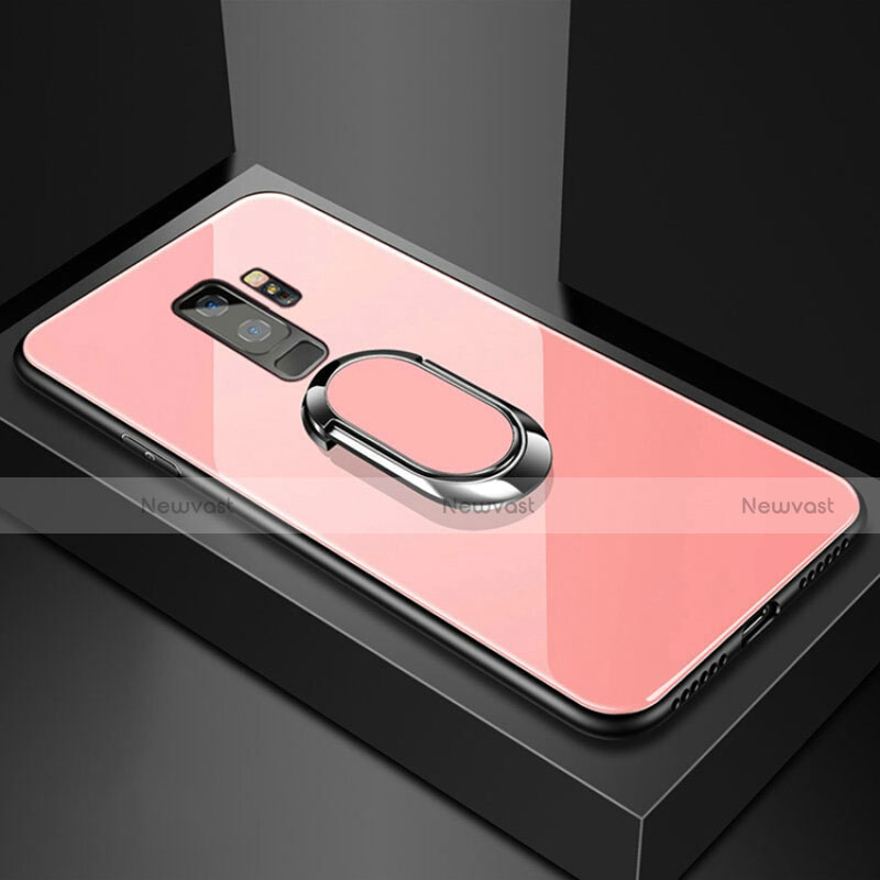 Silicone Frame Mirror Case Cover with Magnetic Finger Ring Stand for Samsung Galaxy S9 Plus