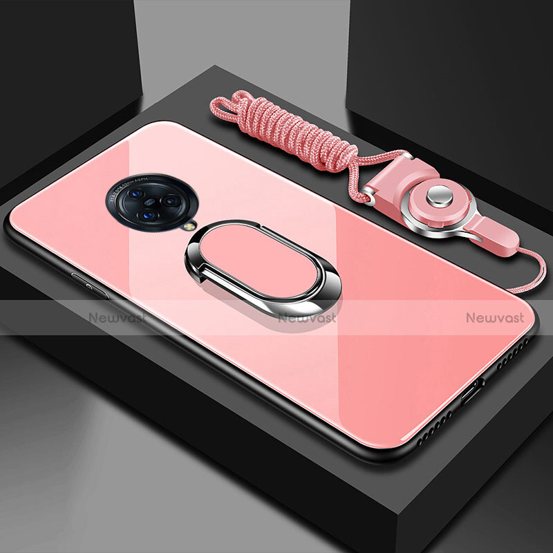 Silicone Frame Mirror Case Cover with Magnetic Finger Ring Stand for Vivo Nex 3 Pink