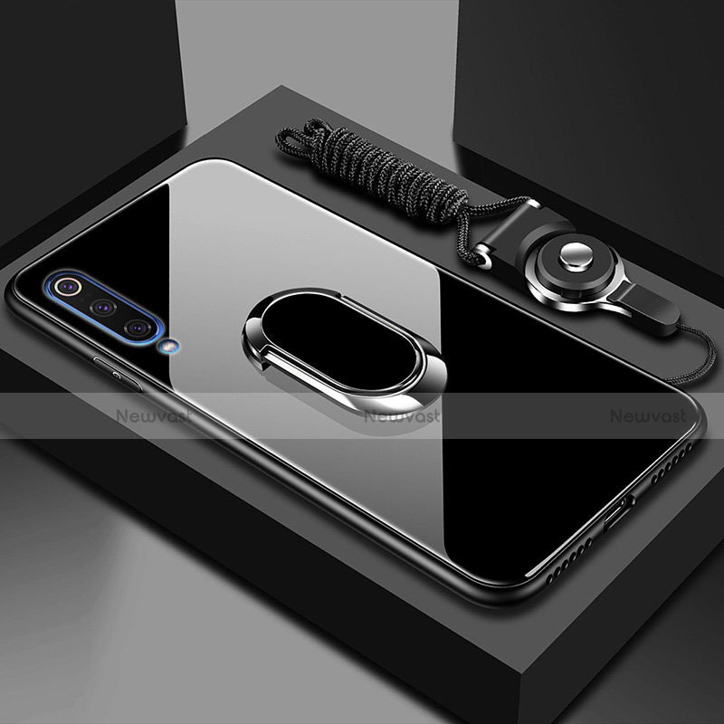 Silicone Frame Mirror Case Cover with Magnetic Finger Ring Stand for Xiaomi CC9e Black