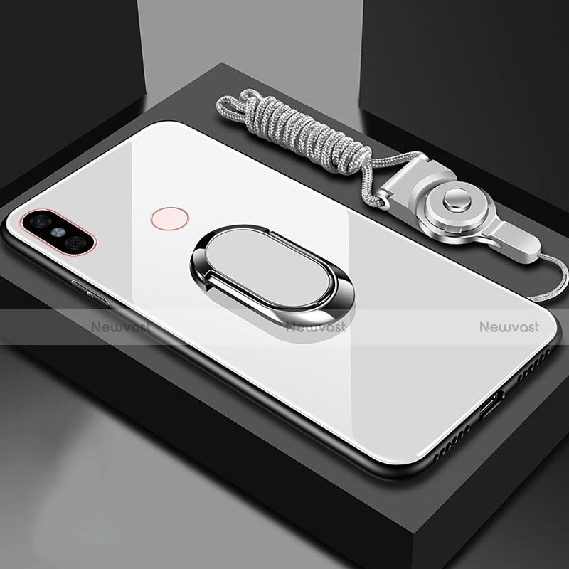 Silicone Frame Mirror Case Cover with Magnetic Finger Ring Stand for Xiaomi Mi 6X White