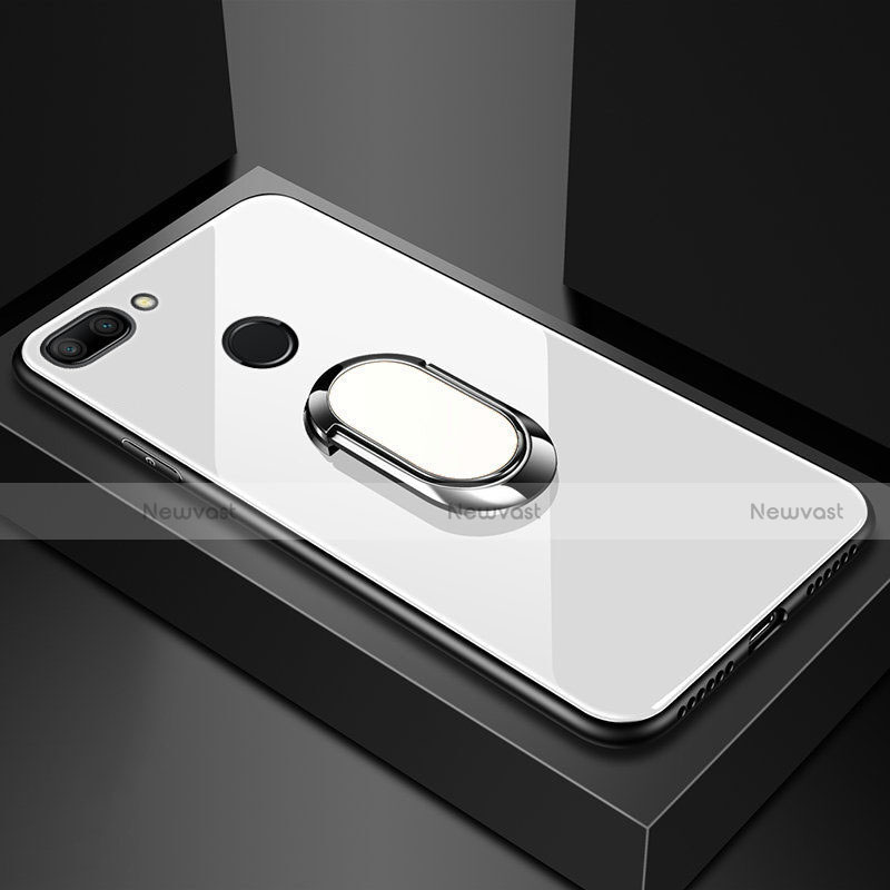 Silicone Frame Mirror Case Cover with Magnetic Finger Ring Stand for Xiaomi Mi 8 Lite