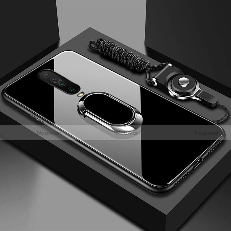 Silicone Frame Mirror Case Cover with Magnetic Finger Ring Stand for Xiaomi Poco X2 Black
