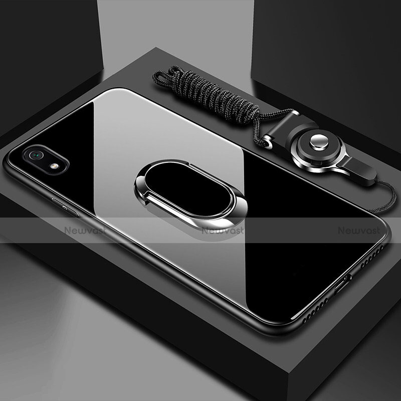 Silicone Frame Mirror Case Cover with Magnetic Finger Ring Stand for Xiaomi Redmi 7A Black