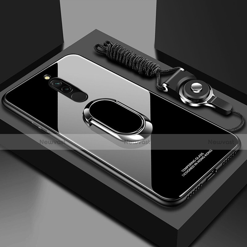 Silicone Frame Mirror Case Cover with Magnetic Finger Ring Stand for Xiaomi Redmi 8