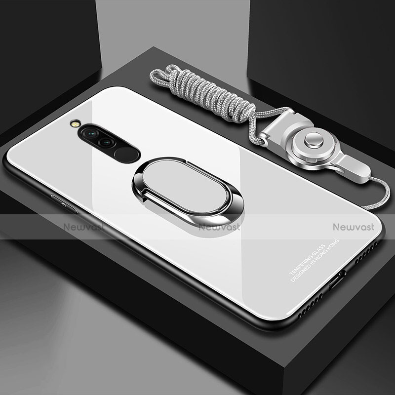 Silicone Frame Mirror Case Cover with Magnetic Finger Ring Stand for Xiaomi Redmi 8