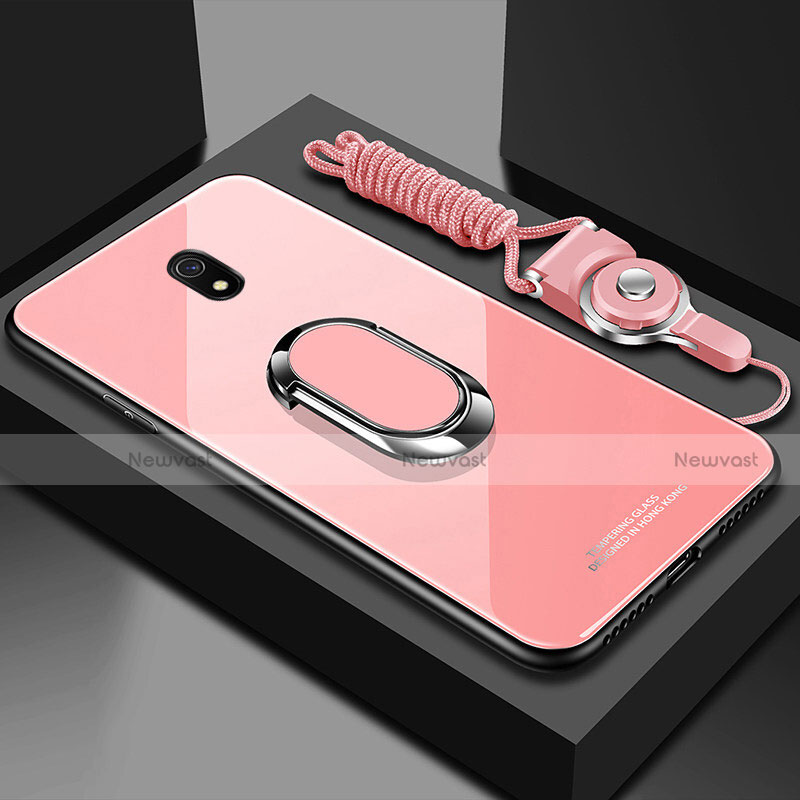 Silicone Frame Mirror Case Cover with Magnetic Finger Ring Stand for Xiaomi Redmi 8A