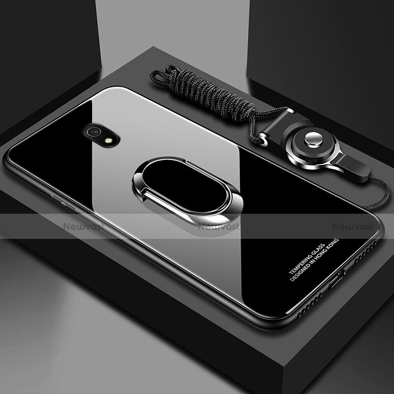 Silicone Frame Mirror Case Cover with Magnetic Finger Ring Stand for Xiaomi Redmi 8A Black