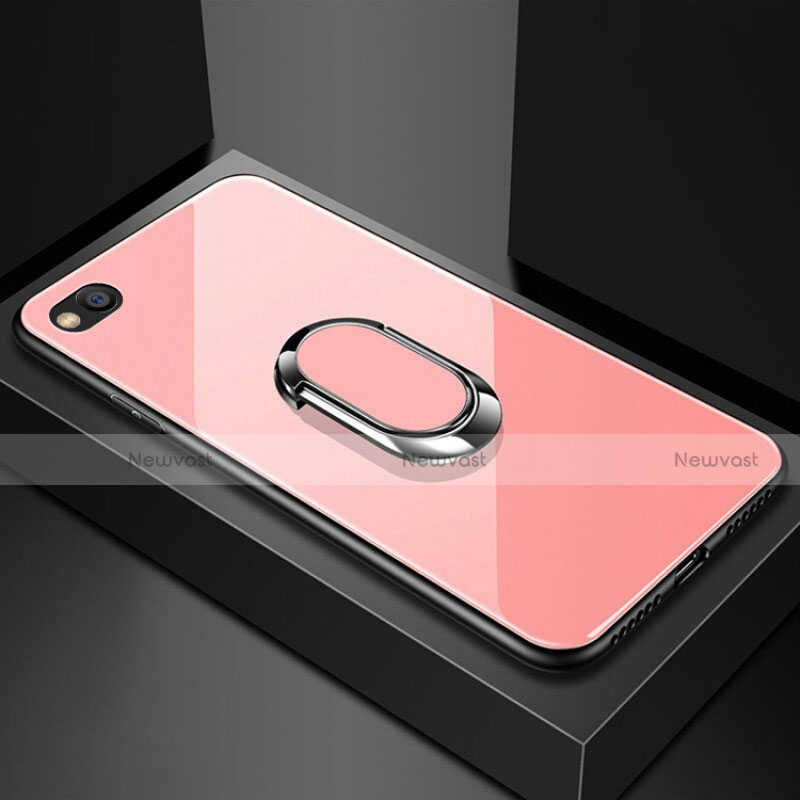 Silicone Frame Mirror Case Cover with Magnetic Finger Ring Stand for Xiaomi Redmi Go Rose Gold
