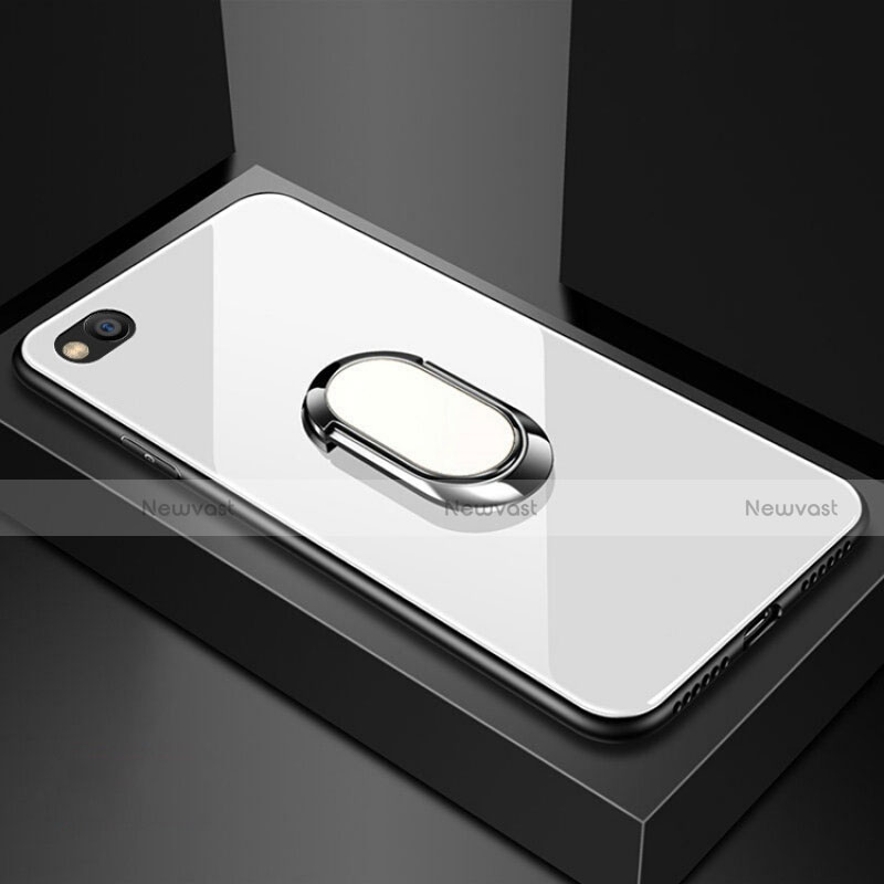 Silicone Frame Mirror Case Cover with Magnetic Finger Ring Stand for Xiaomi Redmi Go White