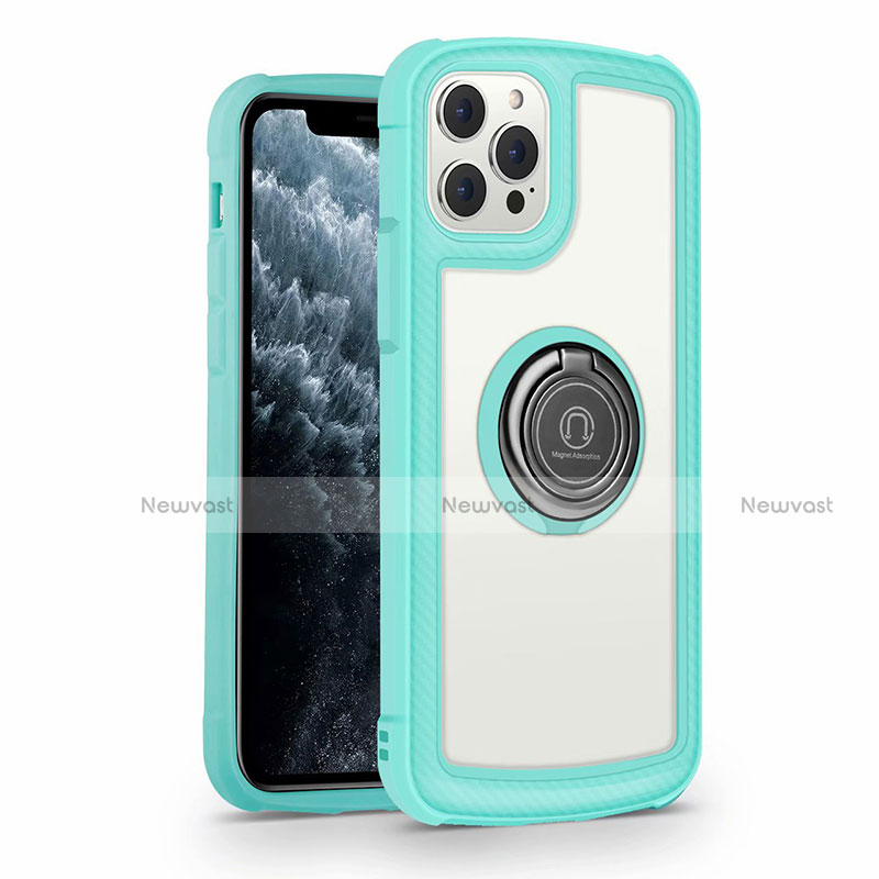 Silicone Frame Mirror Case Cover with Magnetic Finger Ring Stand N01 for Apple iPhone 12 Pro