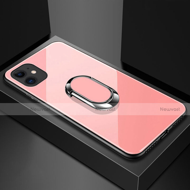 Silicone Frame Mirror Case Cover with Magnetic Finger Ring Stand T01 for Apple iPhone 11