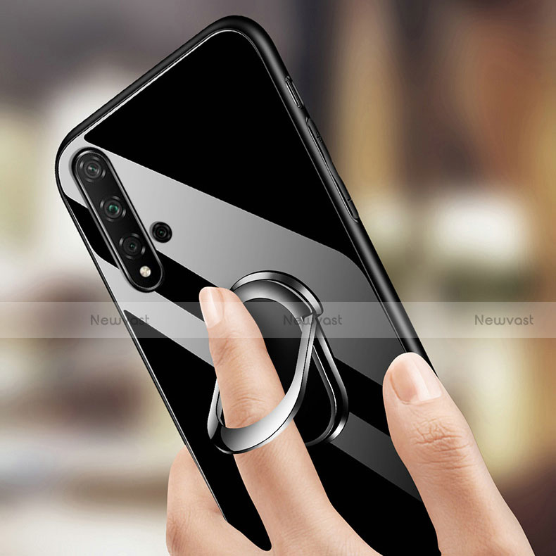 Silicone Frame Mirror Case Cover with Magnetic Finger Ring Stand T01 for Huawei Nova 5