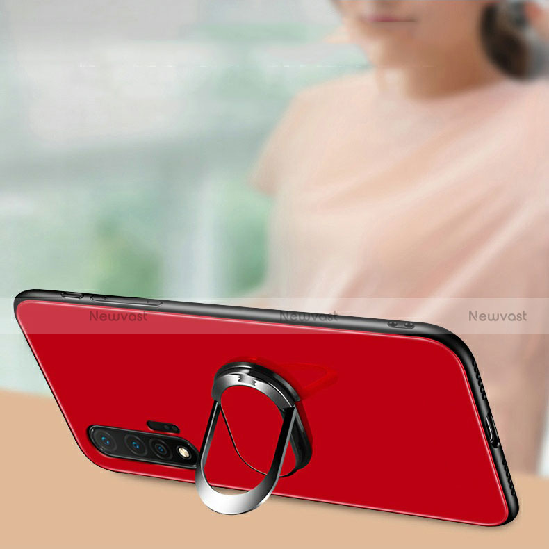 Silicone Frame Mirror Case Cover with Magnetic Finger Ring Stand T01 for Huawei Nova 6 5G