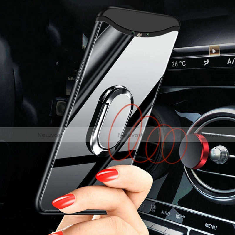 Silicone Frame Mirror Case Cover with Magnetic Finger Ring Stand T01 for Oppo Find X