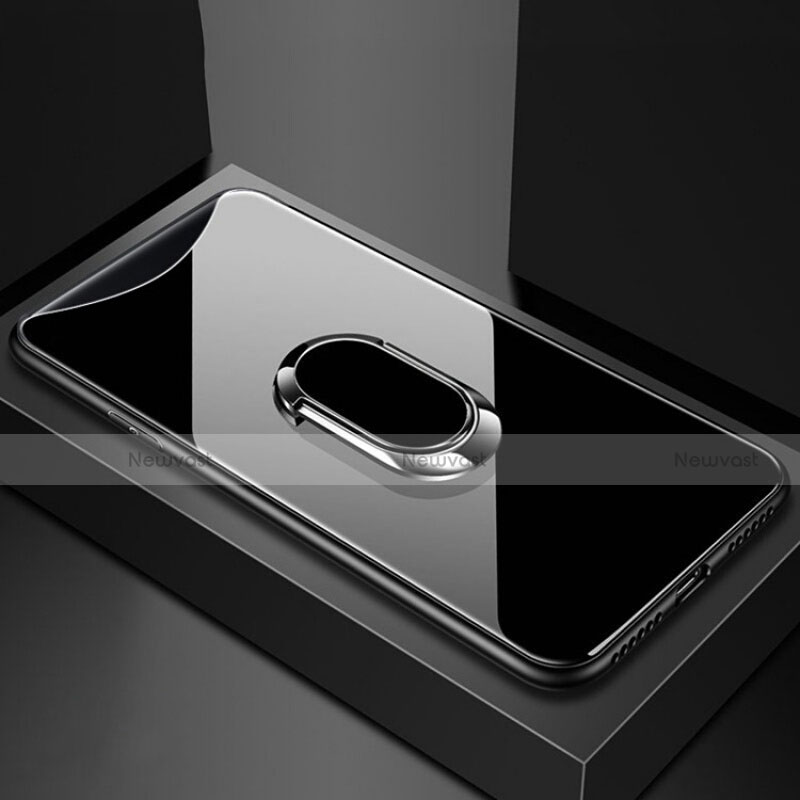 Silicone Frame Mirror Case Cover with Magnetic Finger Ring Stand T01 for Oppo Find X Black