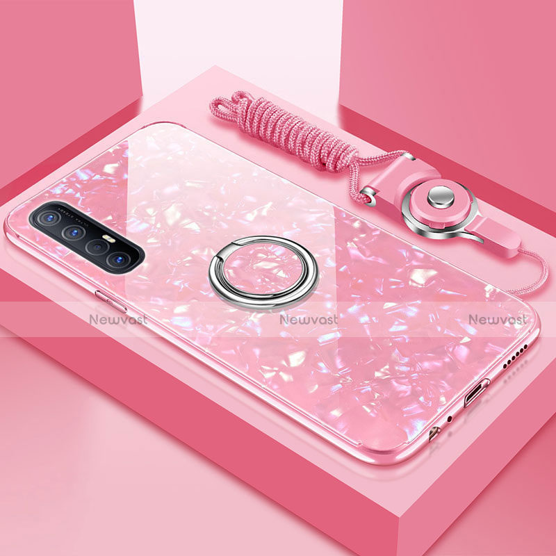 Silicone Frame Mirror Case Cover with Magnetic Finger Ring Stand T01 for Oppo Find X2 Neo