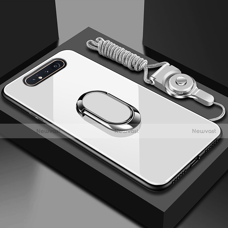 Silicone Frame Mirror Case Cover with Magnetic Finger Ring Stand T01 for Samsung Galaxy A80