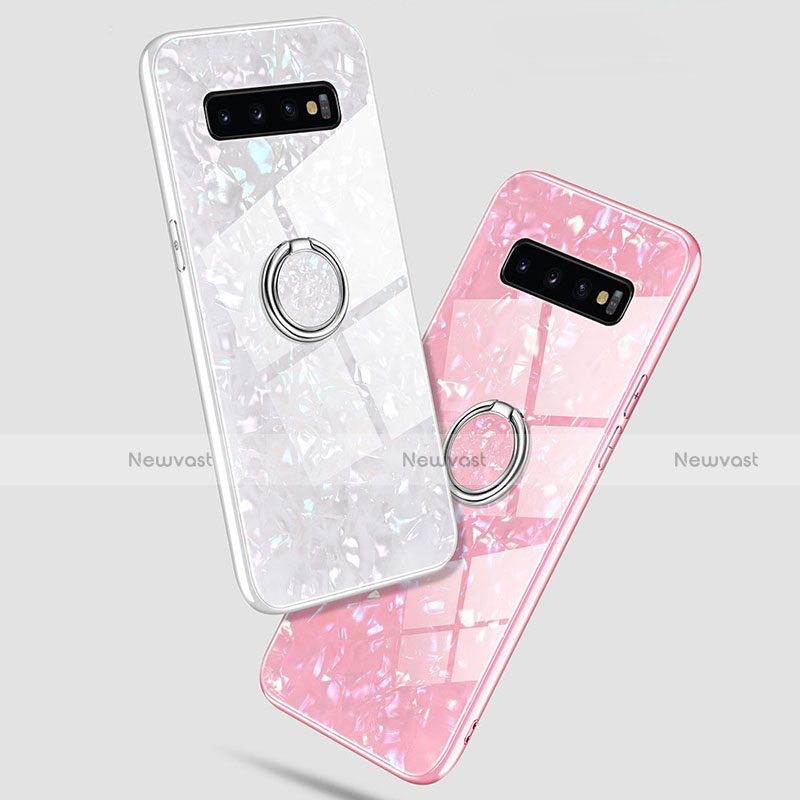 Silicone Frame Mirror Case Cover with Magnetic Finger Ring Stand T01 for Samsung Galaxy S10