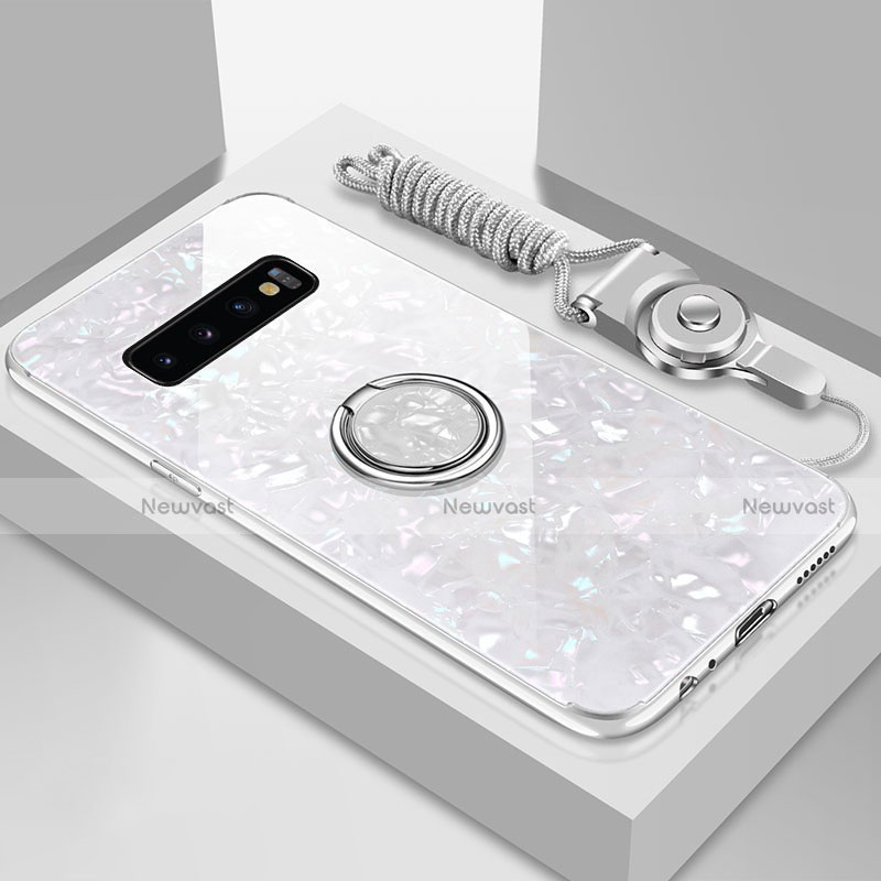 Silicone Frame Mirror Case Cover with Magnetic Finger Ring Stand T01 for Samsung Galaxy S10