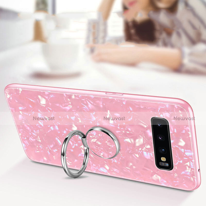 Silicone Frame Mirror Case Cover with Magnetic Finger Ring Stand T01 for Samsung Galaxy S10 Plus