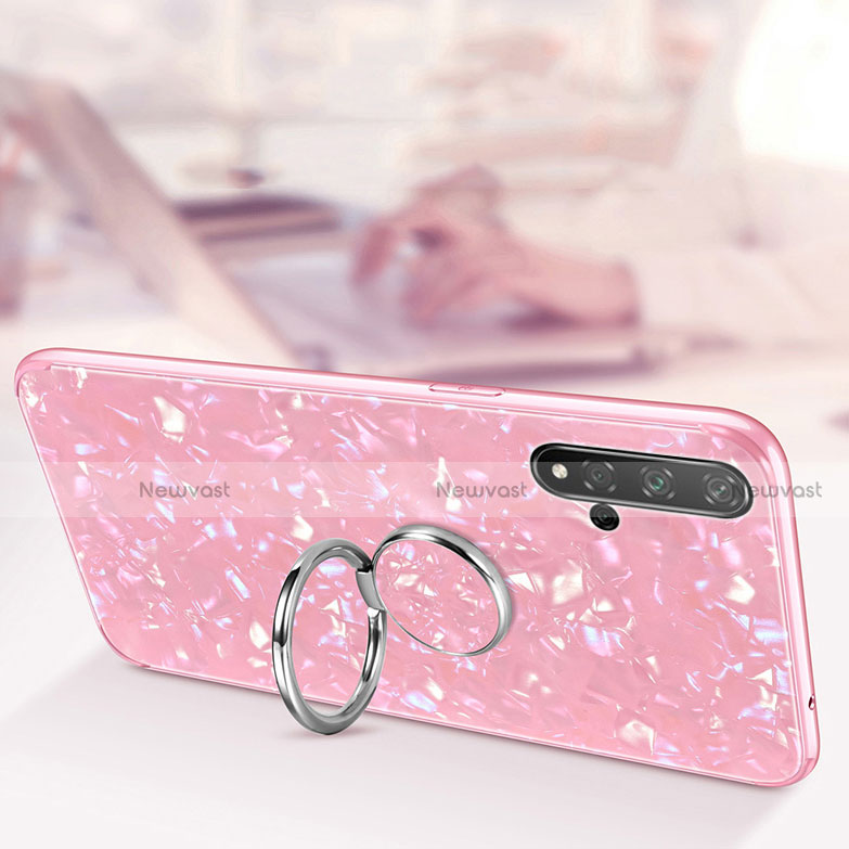 Silicone Frame Mirror Case Cover with Magnetic Finger Ring Stand T02 for Huawei Nova 5