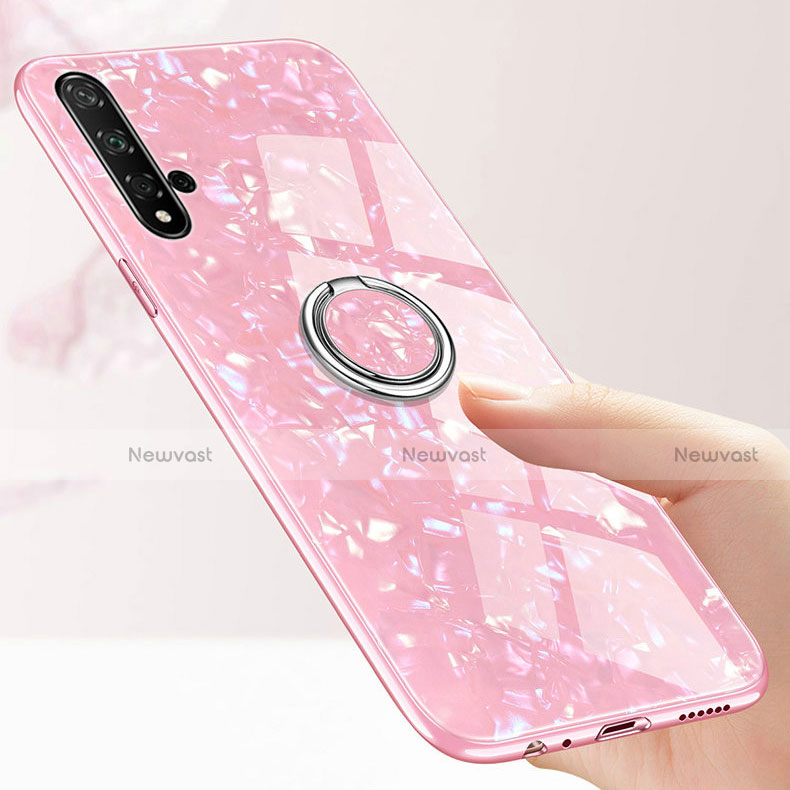 Silicone Frame Mirror Case Cover with Magnetic Finger Ring Stand T02 for Huawei Nova 5 Pro