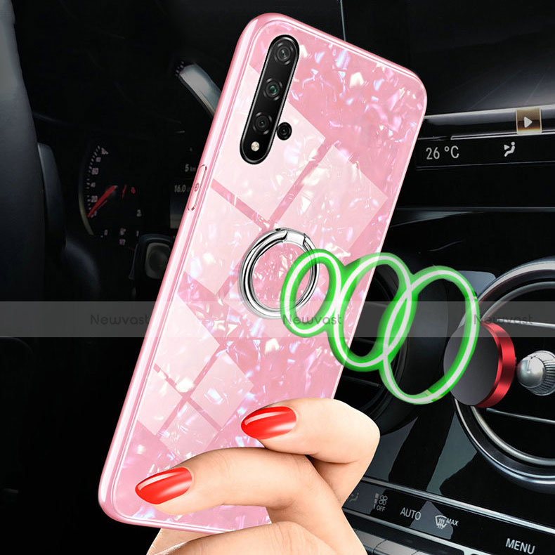 Silicone Frame Mirror Case Cover with Magnetic Finger Ring Stand T02 for Huawei Nova 5 Pro