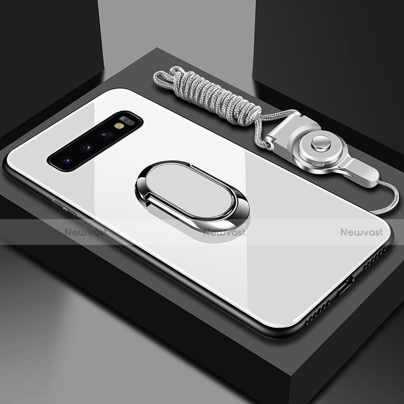Silicone Frame Mirror Case Cover with Magnetic Finger Ring Stand T02 for Samsung Galaxy S10 Plus
