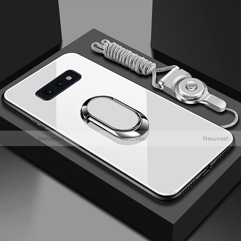 Silicone Frame Mirror Case Cover with Magnetic Finger Ring Stand T02 for Samsung Galaxy S10e