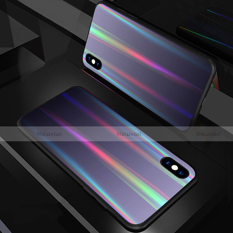 Silicone Frame Mirror Rainbow Gradient Case Cover A01 for Apple iPhone Xs Black