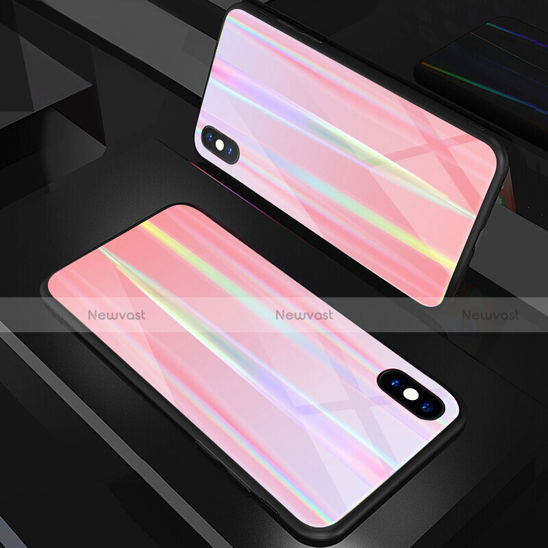 Silicone Frame Mirror Rainbow Gradient Case Cover A01 for Apple iPhone Xs Rose Gold