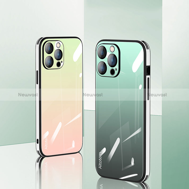 Silicone Frame Mirror Rainbow Gradient Case Cover AT1 for Apple iPhone 13 Pro