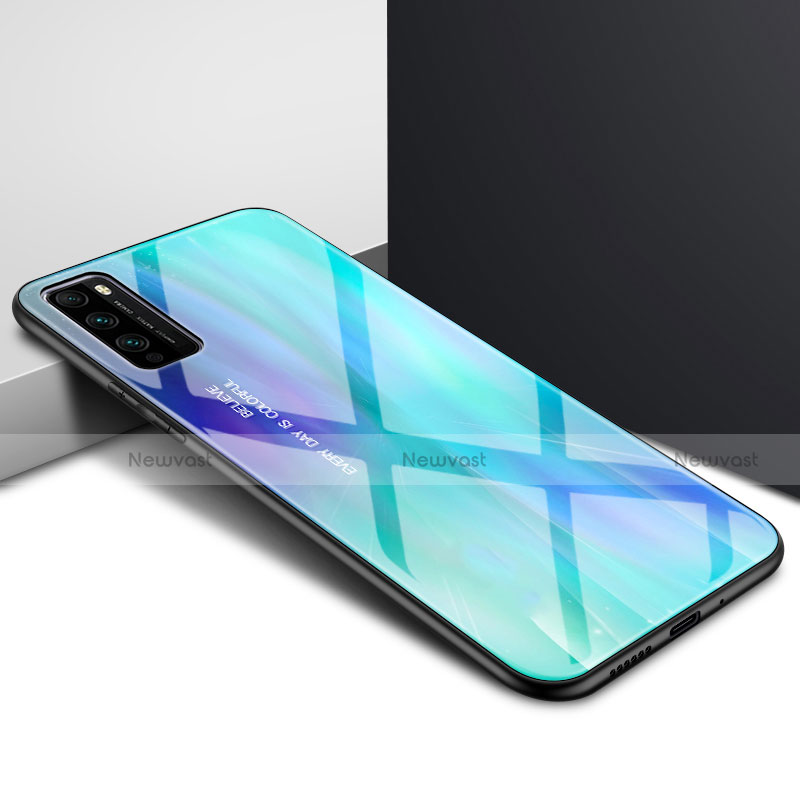 Silicone Frame Mirror Rainbow Gradient Case Cover for Huawei Enjoy 20 Pro 5G Cyan
