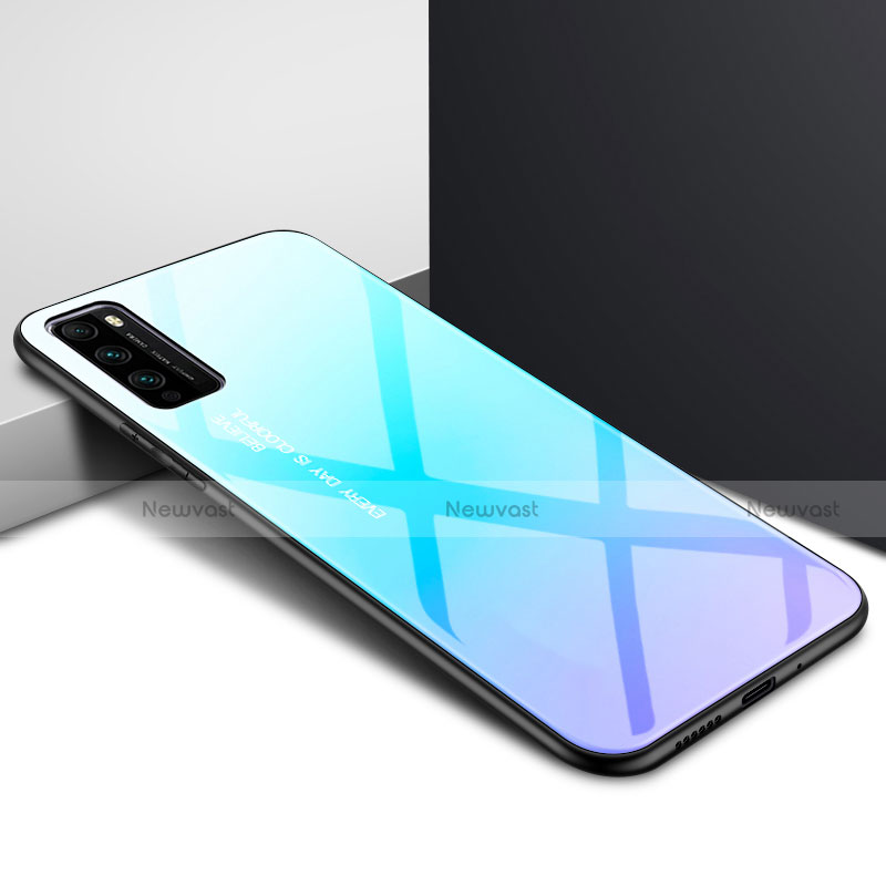 Silicone Frame Mirror Rainbow Gradient Case Cover for Huawei Enjoy 20 Pro 5G Sky Blue