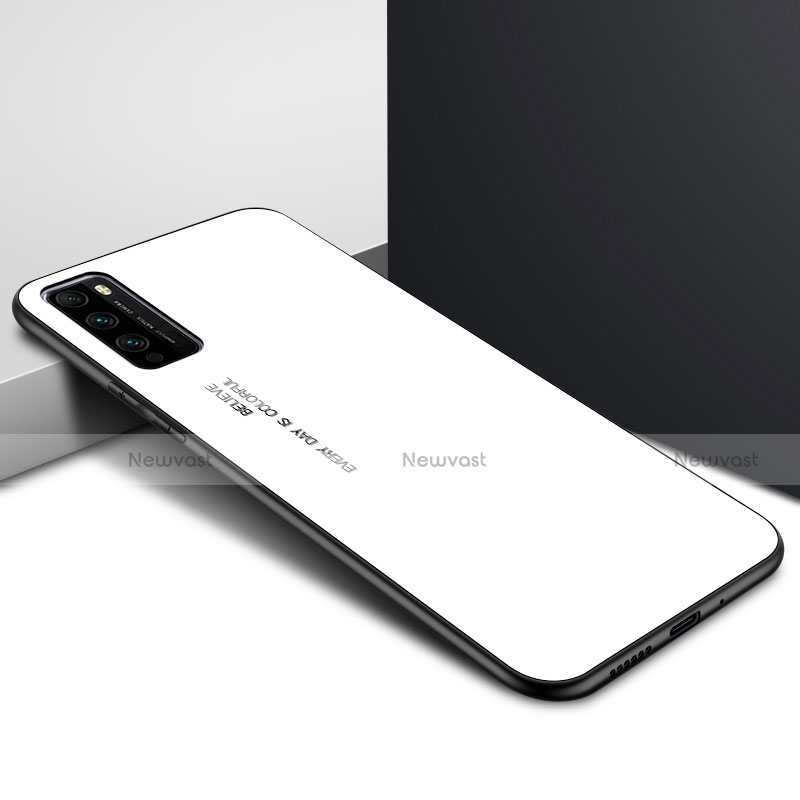 Silicone Frame Mirror Rainbow Gradient Case Cover for Huawei Enjoy 20 Pro 5G White